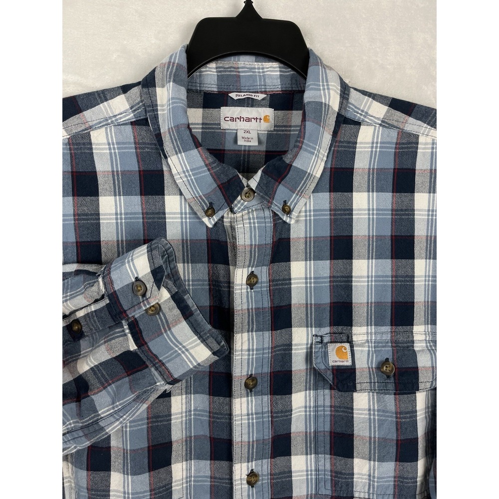 CARHARTT Shirt Men 2XL Blue Relaxed Fit Chest Pocket Long Sleeve Cotton Workwear - Picture 2 of 12
